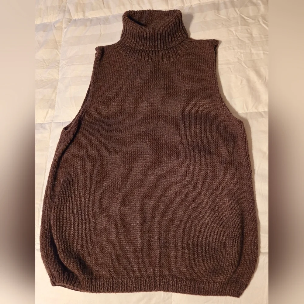NWOT | Hand Knit Sleeveless Sweater Turtleneck Tank Top | Color: Chocolate Brown - Picture 11 of 12